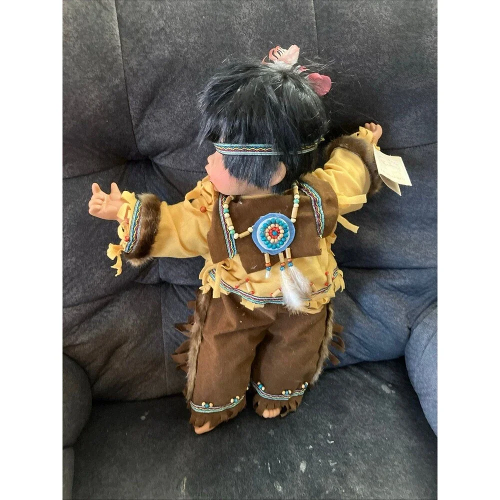 Swan Collection Sleeping Native American Baby Porcelain Doll 18”